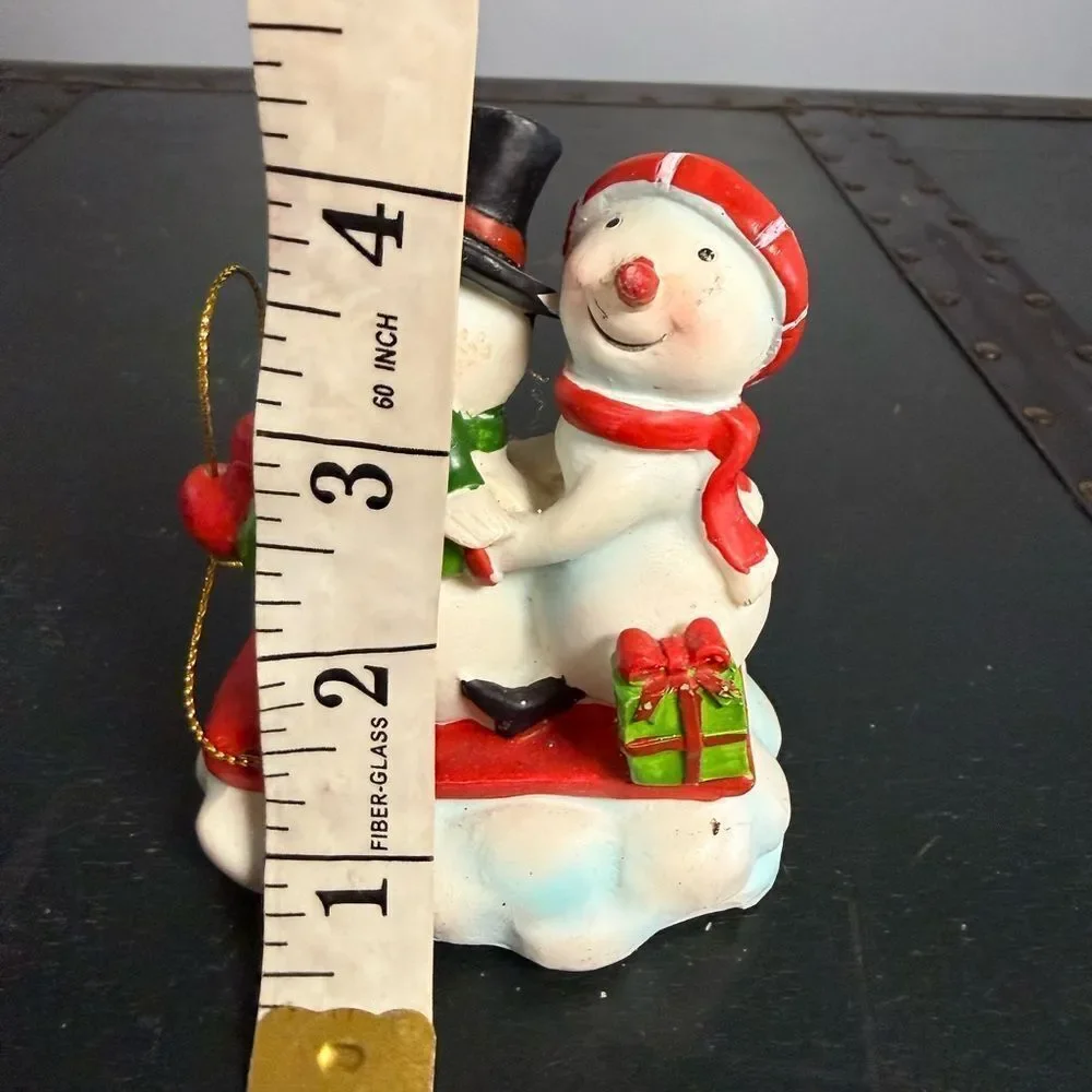 Mr & Mrs Snowman Christmas Decor Winter Figurine Snow Day On A Snow Sled